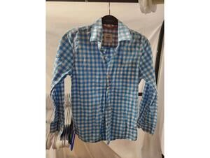 Boys Mini Boden Size 9-10 Blue/white checked ling sleeve shirt